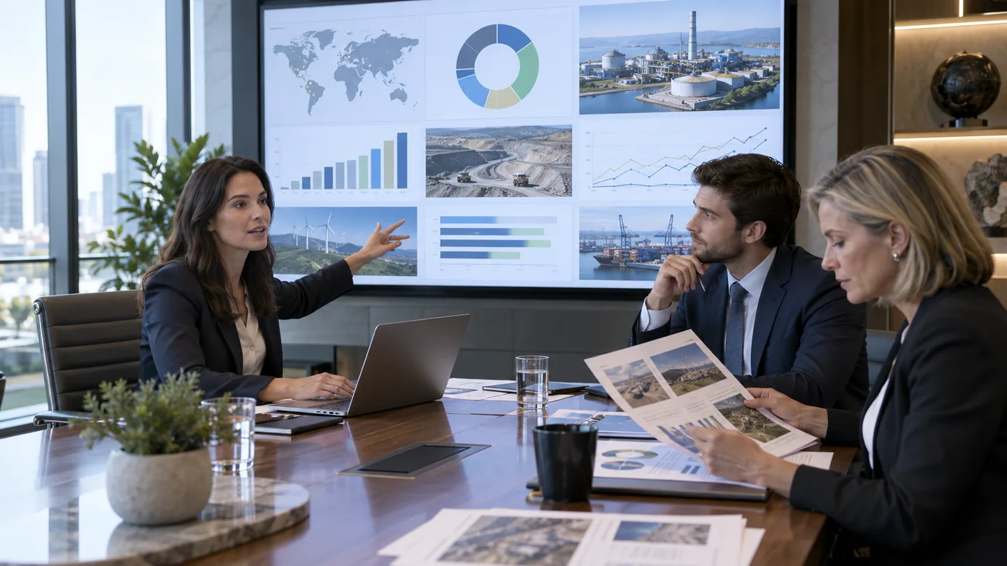 Riunione di analisi con dashboard e dati operativi